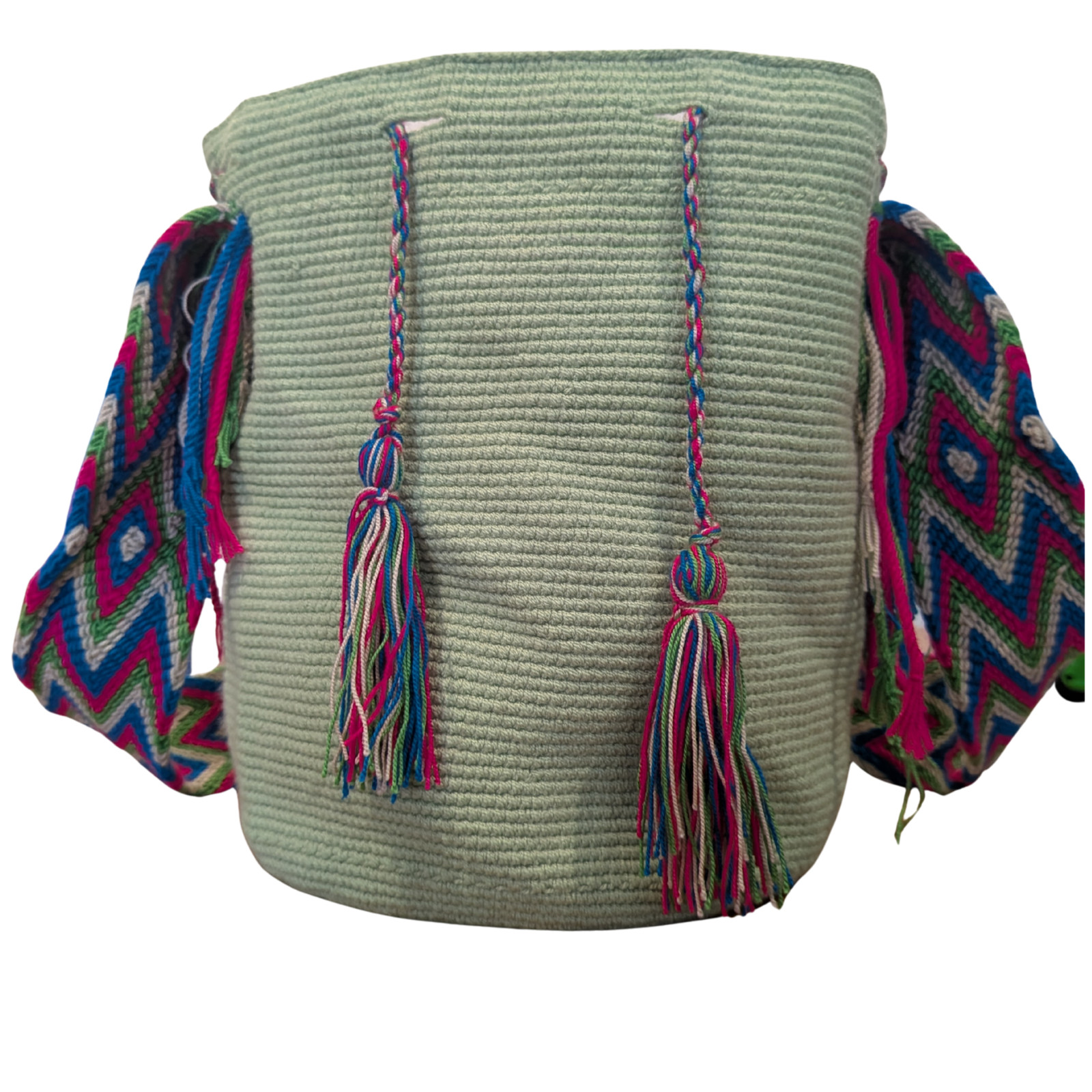 Authentic Handmade Wayuu Mochila Bag | Sage Green Crossbody | Colombian Artisan