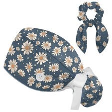 Scrub Caps Women with Button Adjustable Surgical Ponytail Pouch Bow Scrunchy