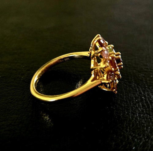 ๐7 NATURAL MULTI TOURMALINE 18K GOLD/ 925 STERLING BLOSSOM/ FLOWER CLUSTER RING - Picture 11 of 13