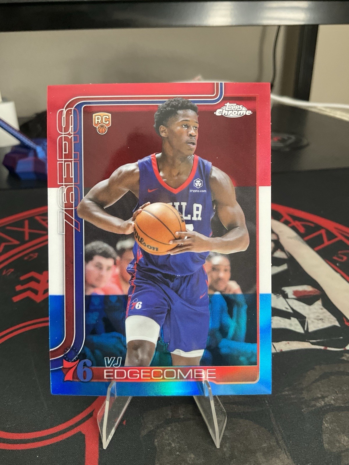 2025-26 Topps Chrome - VJ Edgecombe #253 Red White & Blue Refractor (RC)