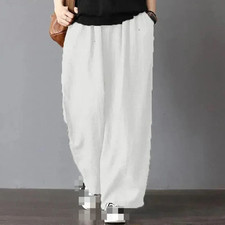 Plus Size Mens Trousers Cotton Linen Wide Leg Harem Loose Casual Baggy Pants