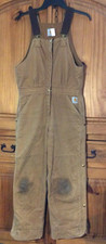 CARHARTT Womens 10 Reg Quilt Lined Bib Overalls BOW226 34x28 32 DblKnee USA GUC