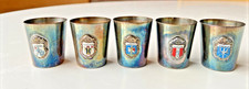 6 Vintage Electro-plated German enamel City-state Cordial Cups