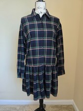 Uniqlo flannel dress womens S plaid drop waist preppy schoolgirl