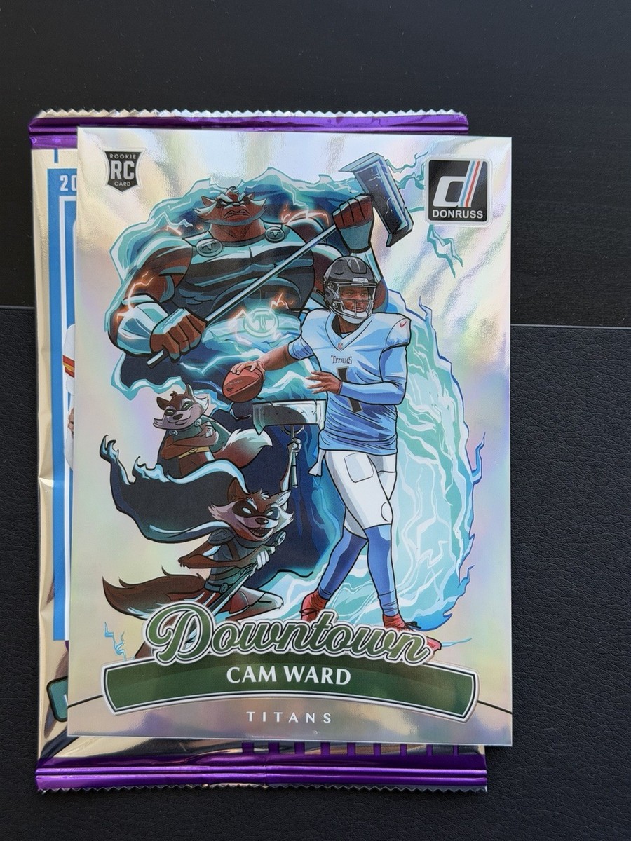 how rare are donruss downtown cards CAM WARD 2025 DONRUSS #12 EXCLUSIVE JUMBO DOWNTOWN RC ROOKIE TENNESSEE  TITANS 🔥