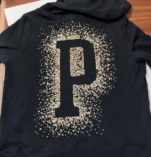 Victoria's Secret Pink Hoodie Sweatshirt Bling Sequin Black Gold. Large Full Zip