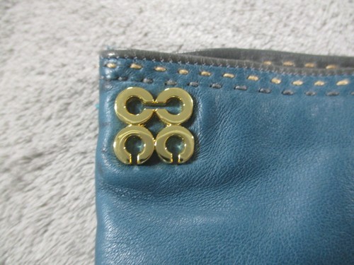 Guantes de cuero Coach vintage forro cachemir talla 6,5 para mujer azul verdoso usados en excelente estado - Imagen 7 de 9