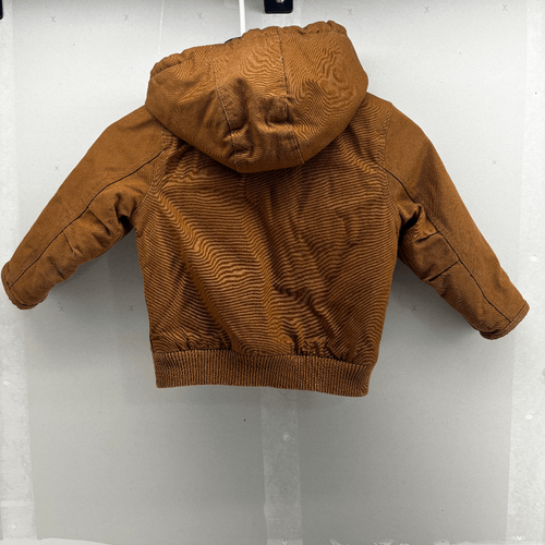 Carhartt Bambini Taglia 3T, Giacca Marrone Isolata con Cappuccio, Tasche, Zip Up OJ8552-B - Foto 3 di 6