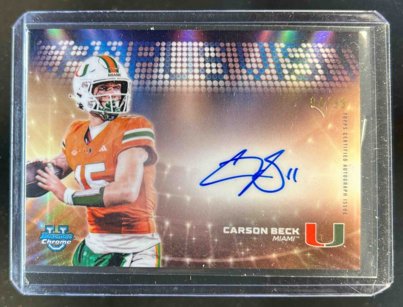 2025 Bowman Chrome U Carson Beck Campus Visit Auto #94/99 Hurricanes