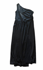 LYANER Women s XXL Black One Shoulder Maxi Dress High Slit Ruched Cocktail