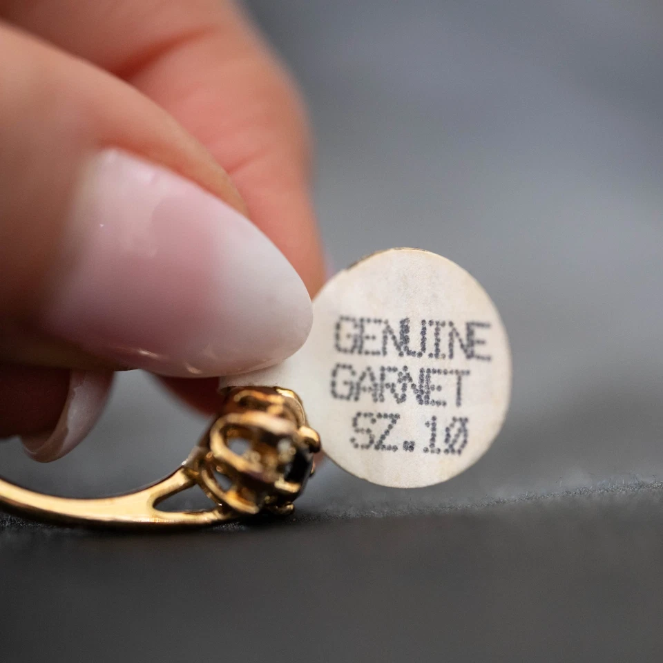 💎Anillo Granate Chapado en Oro 14K Vintage Talla 10 Marquesa Racimo Cóctel Joyería Foto 3 de 4