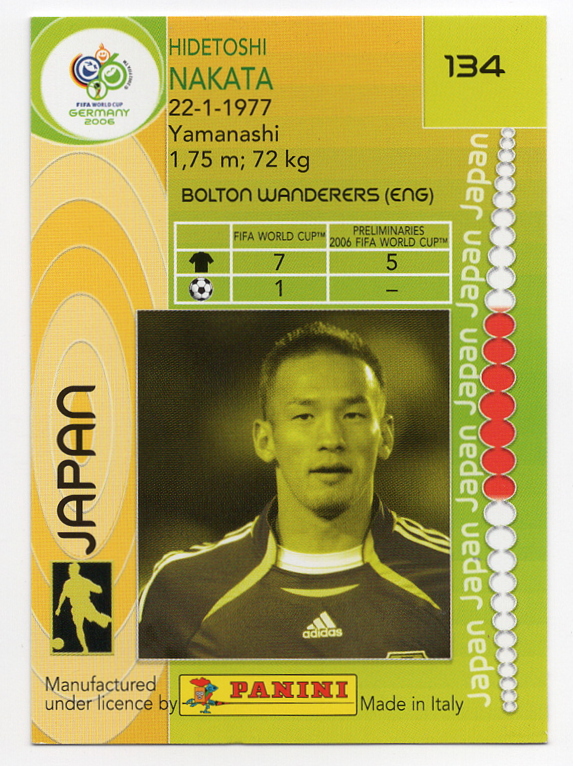 134. Hidetoshi Nakata (Japan) Panini FIFA World Cup Germany 2006