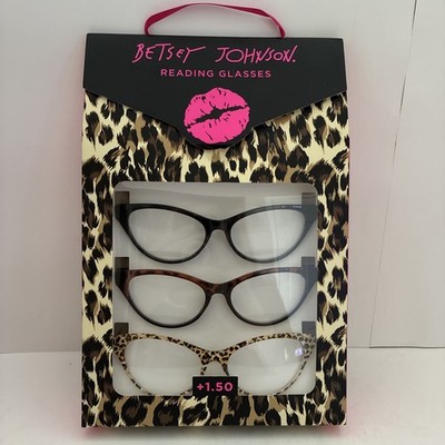 NEW BETSEY JOHNSON 3-PACK PREMIUM READING GLASSES READERS + 1.50 CAT EYE STYLE 