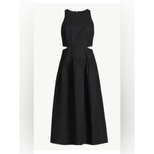 Scoop Women Black Linen Blend Side Cutout Sleeveless Midi Dress Large 12-14