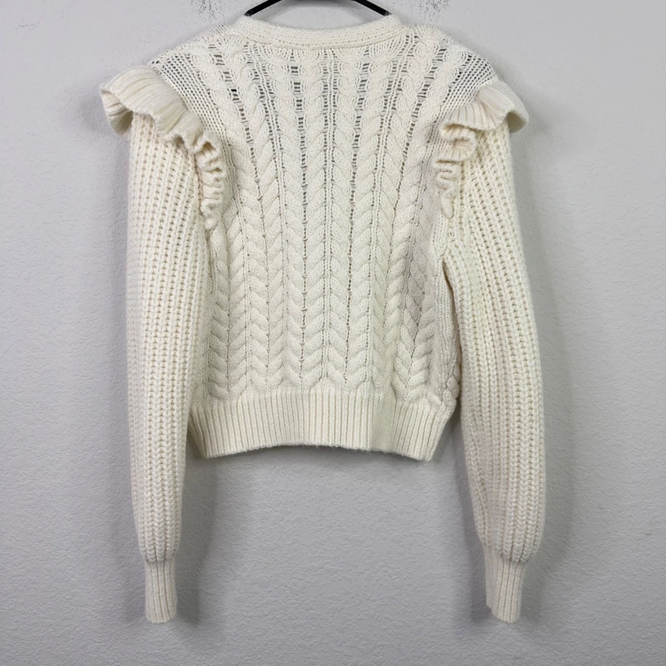 Cárdigan Chelsea & Violeta Mujer M Crema Volantes Grueso Tejido Cottagecore Romántico Foto 2 de 4