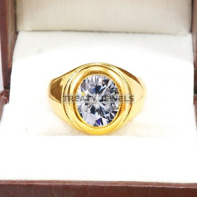 Moissanite Oval Cut With 14k Yellow Gold Ring For Men's #B299 #