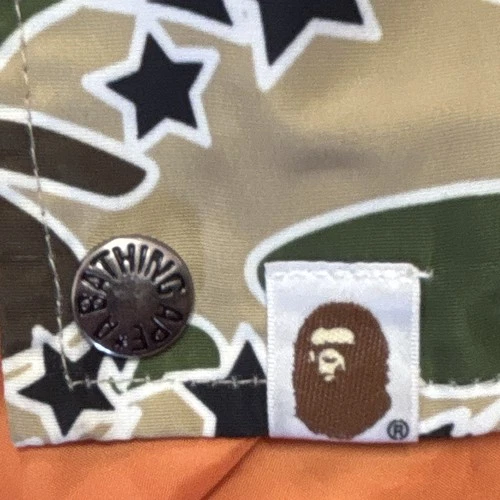 A Bathing Ape BAPE Camo Hooded Windbreaker Jacket Orange Lining Mens L image 3