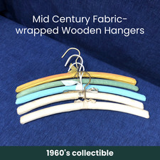 Mid Century Wooden Hangers Fabric-wrapped Vintage 1960s Clothes Hangers with Bow