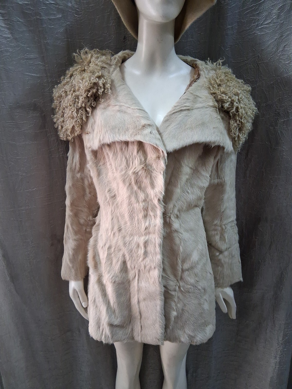 Giacca Donna Pelliccia vintage con collo di pellicci di mongolia taglia 42