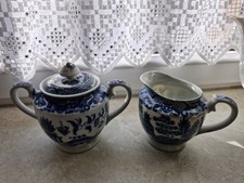 Porzellan Zuckerdose Sahnekännchen blau/weiss China