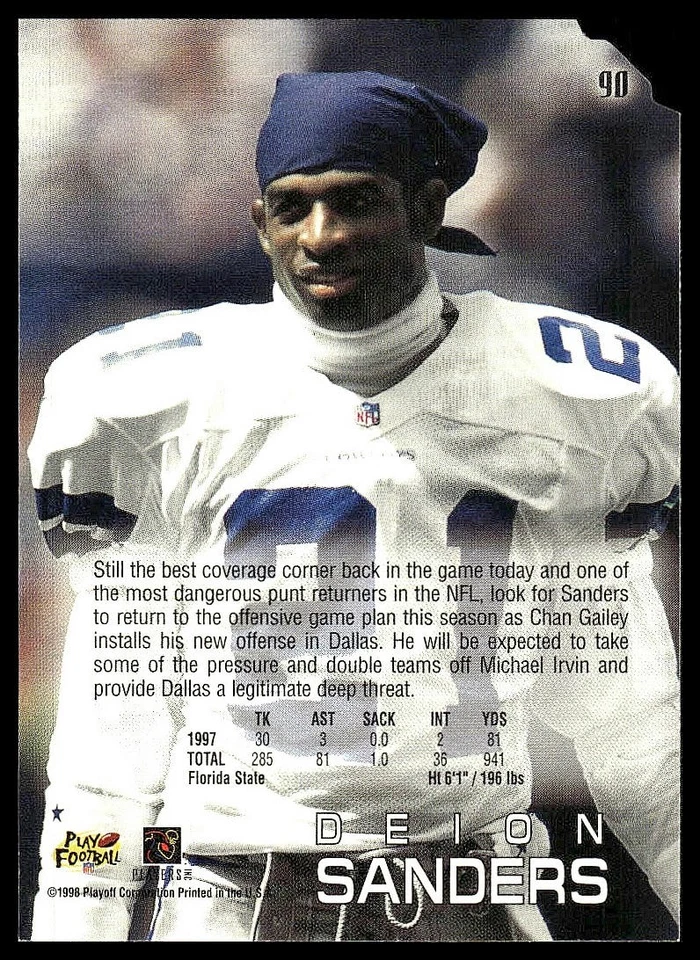 1998 Playoff Absolute Retail DIE-CUT / Deion Sanders - Image 2 of 2