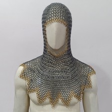 Medieval Chainmail Coif Hood Zig Zag Design Mild Steel Butted Ring Armor LARP