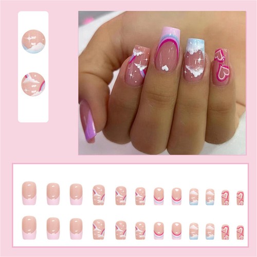 Rainbow Clouds False Nail Short Square Press on Nails for Fingernails Art 24 Stück - Bild 4 von 6