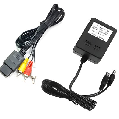 AV RCA Audio+AC Cable Power Supply Adapter Cord For Super Nintendo