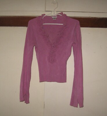 Cache Pink Longsleve with Ruffled Collar Size Medium
