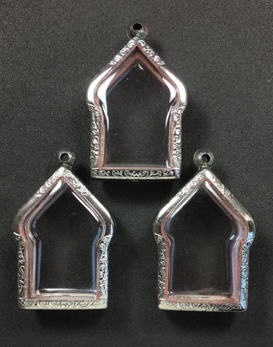BEAUTIFUL 3 PCS STAINLESS STEEL CASE FOR PHRA KHUN PAEN THAI AMULET PENDANT