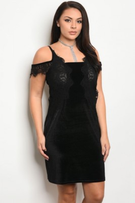 Womens Plus Size Black Velvet Cocktail Dress 1X Lace Details | eBay