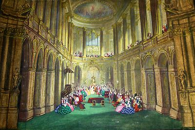 WEDDING IN VERSAILLES MARIE ANTOINETTE. ENGRAVING FINISHED IN WATERCOLOR. XIX.