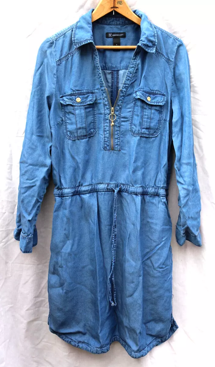 INC dark blue Lyocell shirt dress, size 6, belted waist, long sleeves, POCKETS!!
