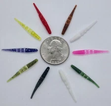 (10) 1" SKELETON WORMS- ICE FISHING PLASTICS/PANFISH/BLUEGILL/CRAPPIE/10 COLORS