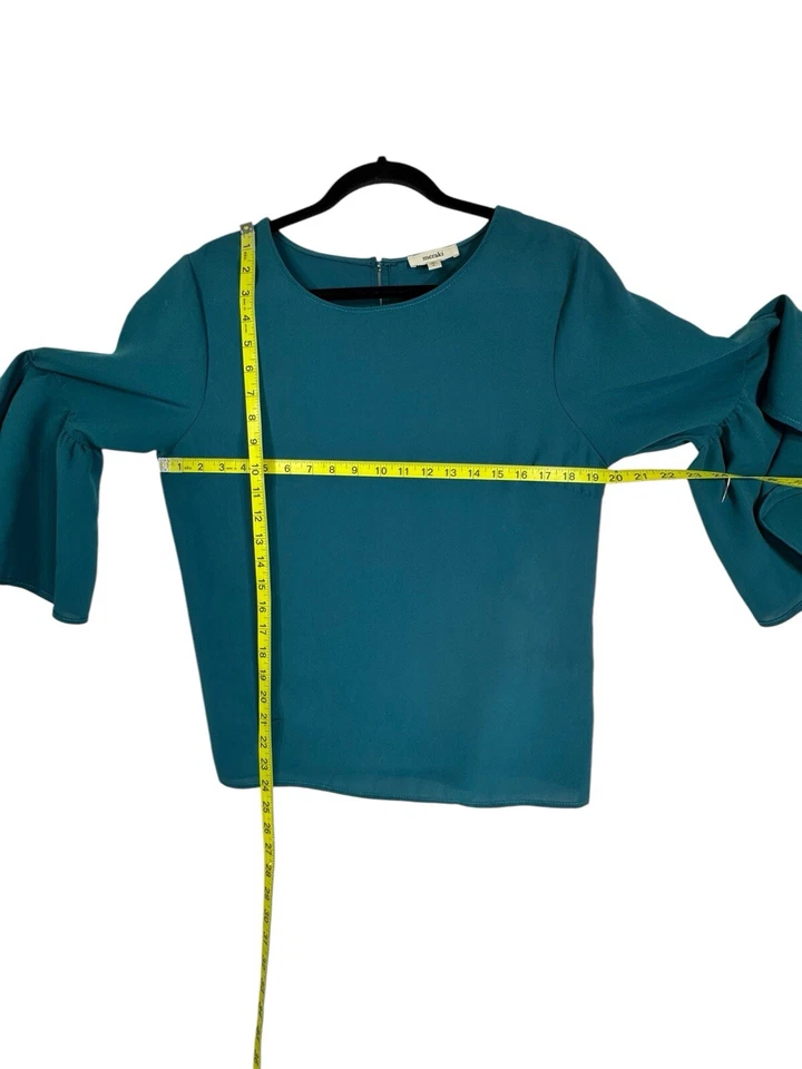 Meraki Women's Greenish Blue Top Blouse 3/4 Split Bell Sleeve Women's Size L - Image 3 of 4
