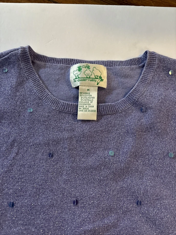 Chaleco Suéter Quacker Factory Mujer M Lentejuelas Lavanda ¡BRILLANTE METÁLICO! Foto 3 de 4