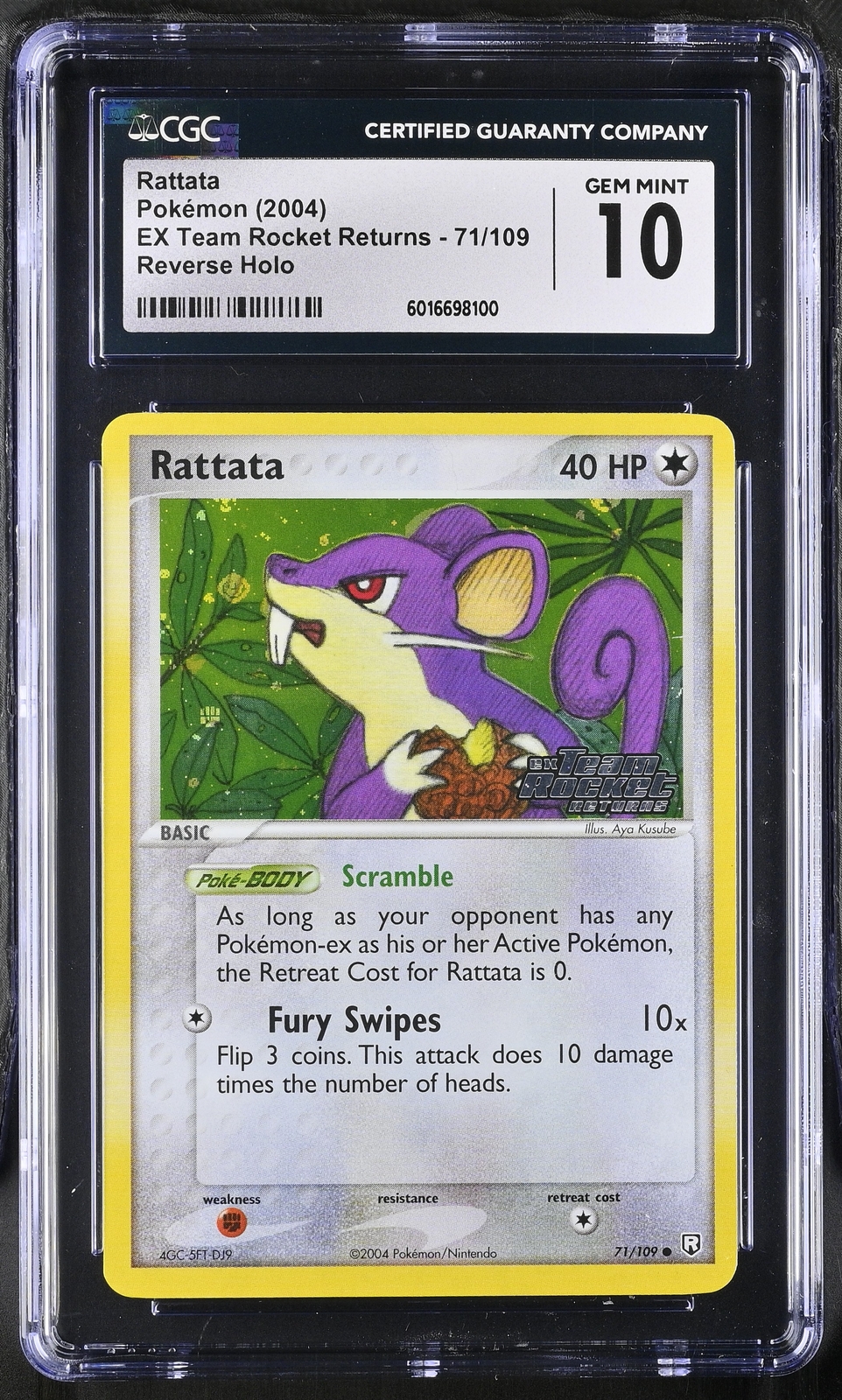 CGC 10 Rattata Team Rocket Returns 71/109 Reverse Holo STAMPED Pokemon Card psa
