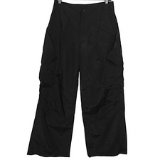 Halara Black Mid Rise Multi Pocket Wide Leg Nylon Cargo Pants Medium Petite