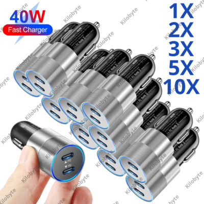 Dual PD Port 40W Fast Car Charger Adapter Lot For iPhone Samsung Android Phone 8