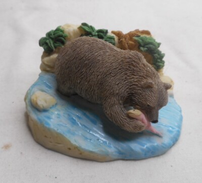 Brown Bear Figure Hunting Salmon in River 3'' Wide x 1-1/2'' High Resin Life-Like