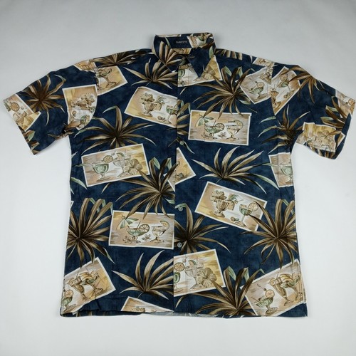 men's retro leaf print button up hawaiian shirt