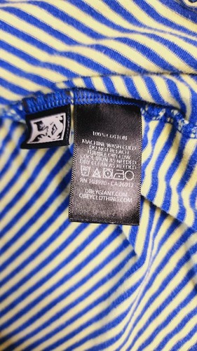 VTG 90s OBEY Blue Yellow Striped Medium 100% Cotton T Shirt Top Skater Y2K Tee - Picture 8 of 9