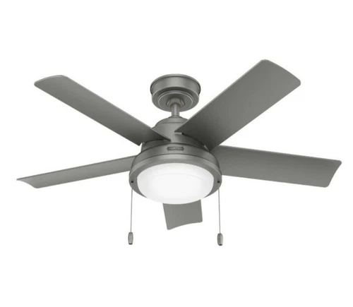 Hunter Ceiling Fan - Seawall Indoor Outdoor with LED Light 44 inch Matte Silver - Picture 1 of 2
