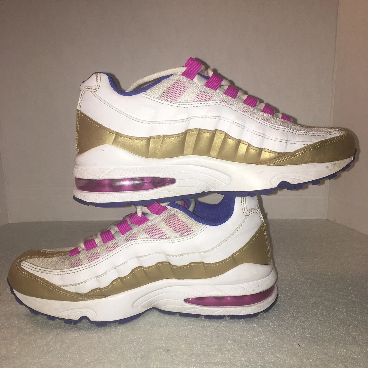 Nike Air Max 95 LE white gold blue girls shoes 310830 120 size 5.5