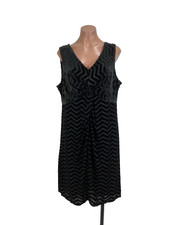 Lane Bryant Black Velvet V Neck Sleeveless Chevron Dress 18/20 Holiday Formal