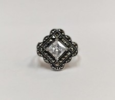 Sterling Silver Cubic Zirconia and Marcasite Ring Size 8 1/4