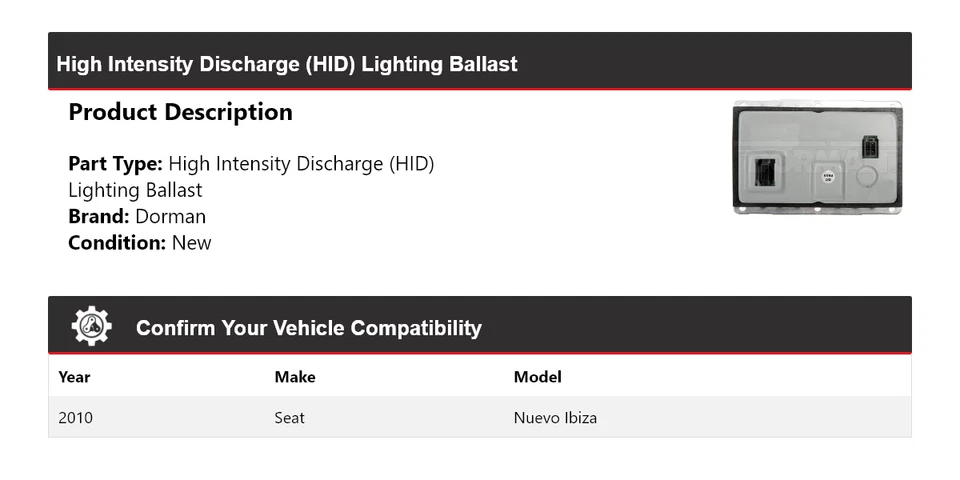 For 2010 Seat Nuevo Ibiza Dorman High Intensity Discharge (HID) Lighting Ballast - Image 2 of 4