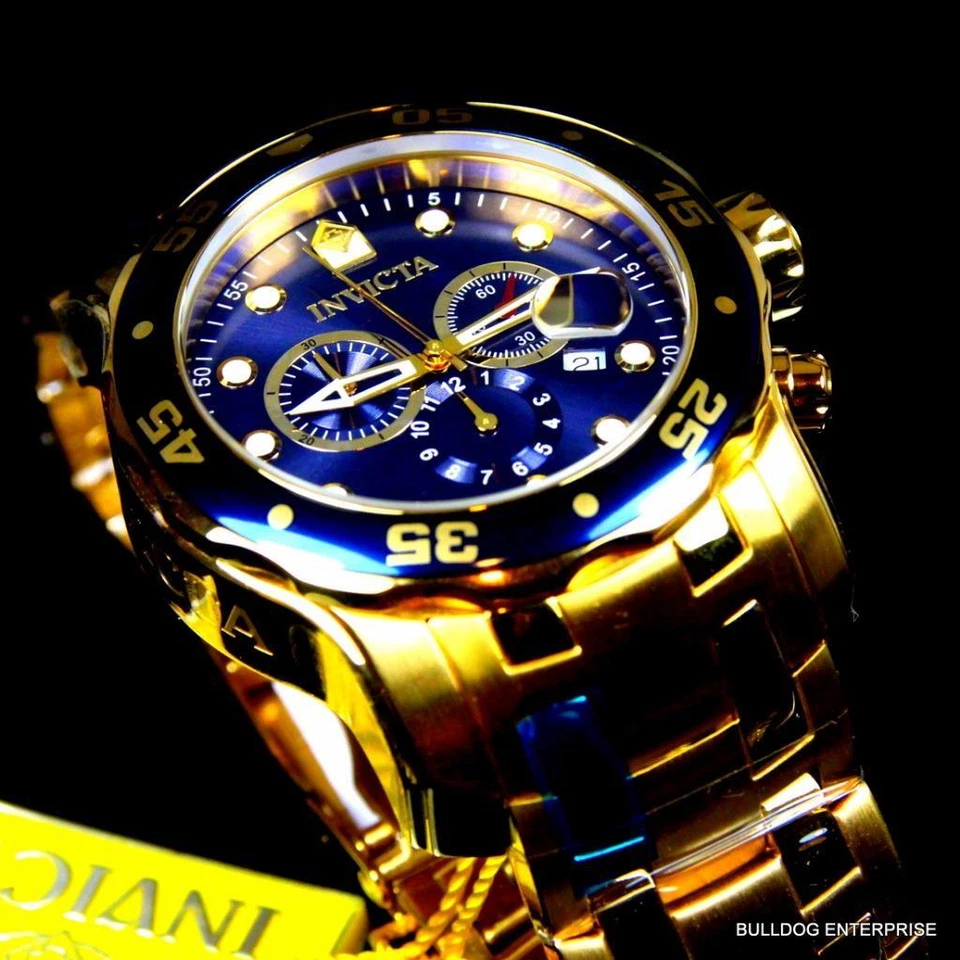 Reloj Invicta Pro Diver Scuba Chapado en Oro 18kt Acero Cronógrafo Azul 48mm Nuevo Foto 4 de 4