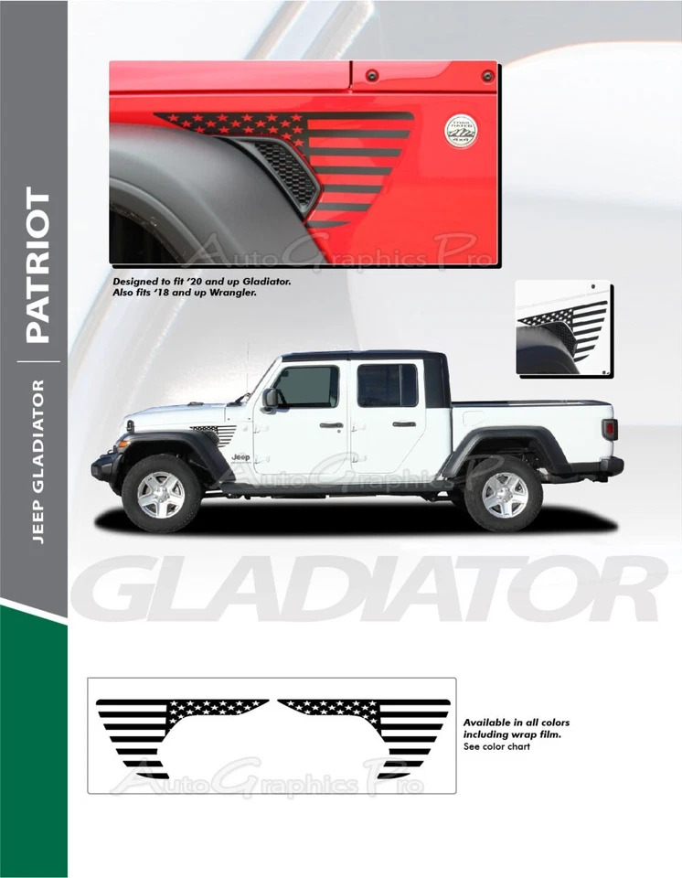 Calcomanías Patriot para Jeep Gladiator Star 2020-2025 carrocería lateral rayas gráficos 3M Foto 2 de 4