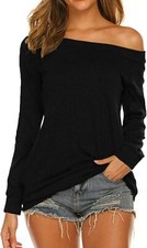 Trendy Off Shoulder Boat Neck Top Casual Stretch T-Shirt Women's Blouse